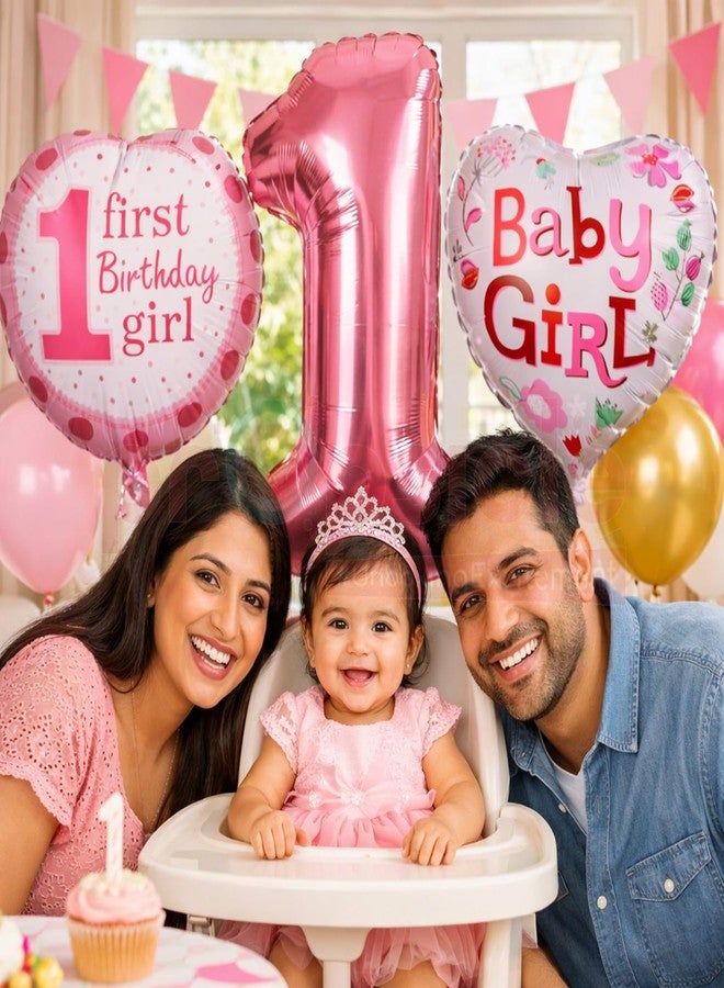 بروبسيكل مجموعة بالونات وردية اللون لتزيين حفلات عيد الميلاد الأول للأطفال من بروبسيكل - باقة بالونات هيليوم أميرة مع رقم الشهر الأول - Image 3